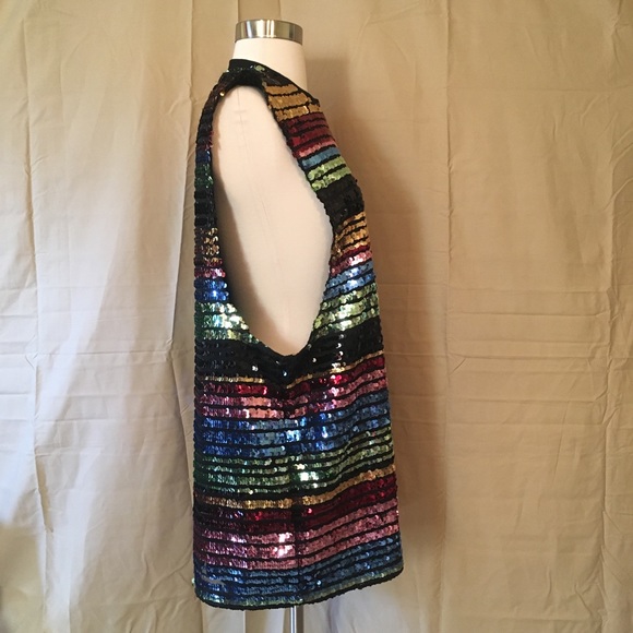 ASOS Sequin Rainbow Colorblock Stripe Tank Sz M - Picture 6 of 8